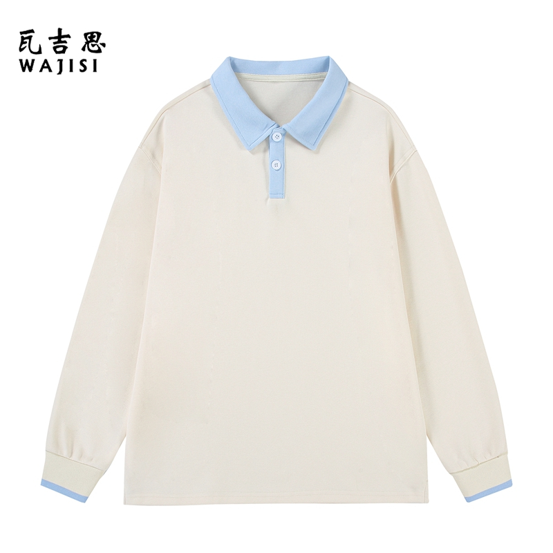 12523056.卫衣男生春季新款潮流青少年男款纯色宽松翻领长袖t恤polo衫