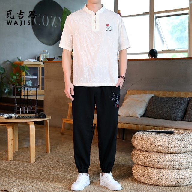 12527456.夏季刺绣立领t恤男士短袖复古唐装中国风男装半袖潮牌冰丝潮流