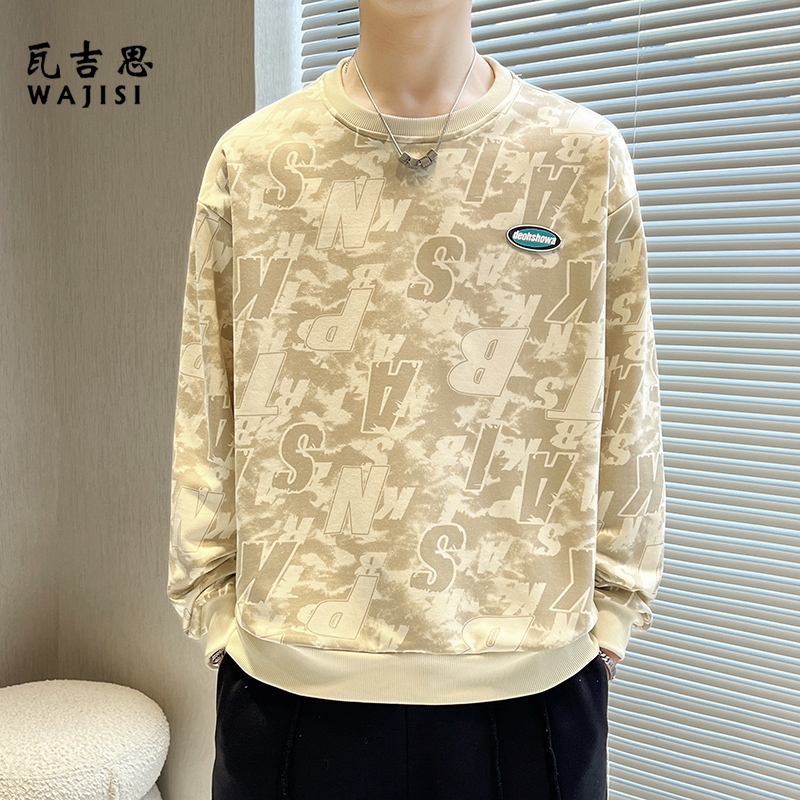 12527394.满印圆领卫衣男士春秋季ins潮牌长袖T恤情侣装打底衫男生上衣服