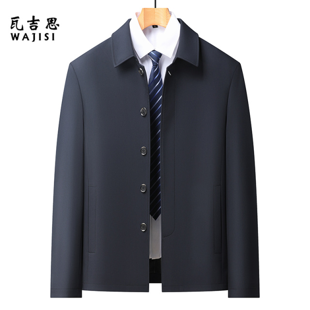 12521749.中青年夹克衫春秋纯色中老年外套男新款休闲上衣爸爸宽松翻领夹克