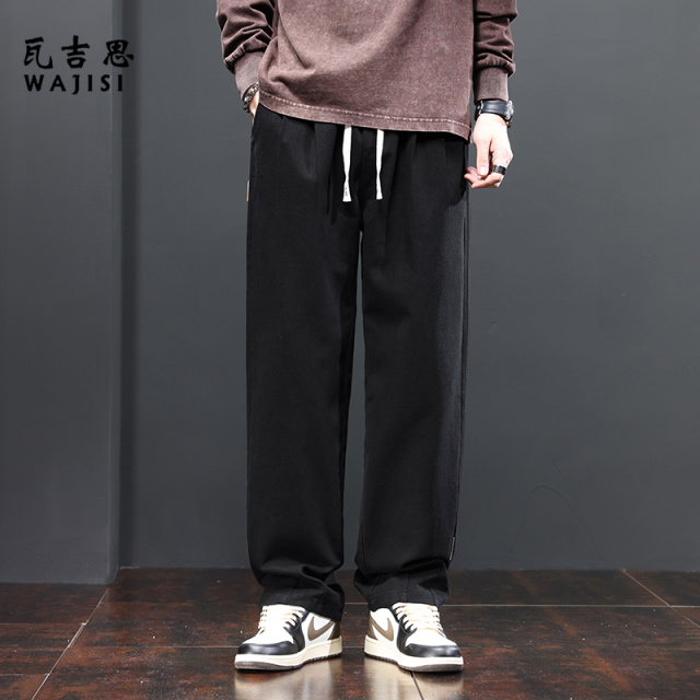 12522009.纯棉直筒休闲裤男夏季美式复古百搭伐木裤青少年高街潮牌运动裤