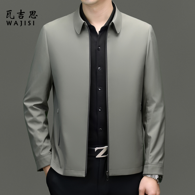 12522322.秋季新款翻领中老年爸爸装轻商务休闲夹克简约上衣男士外套