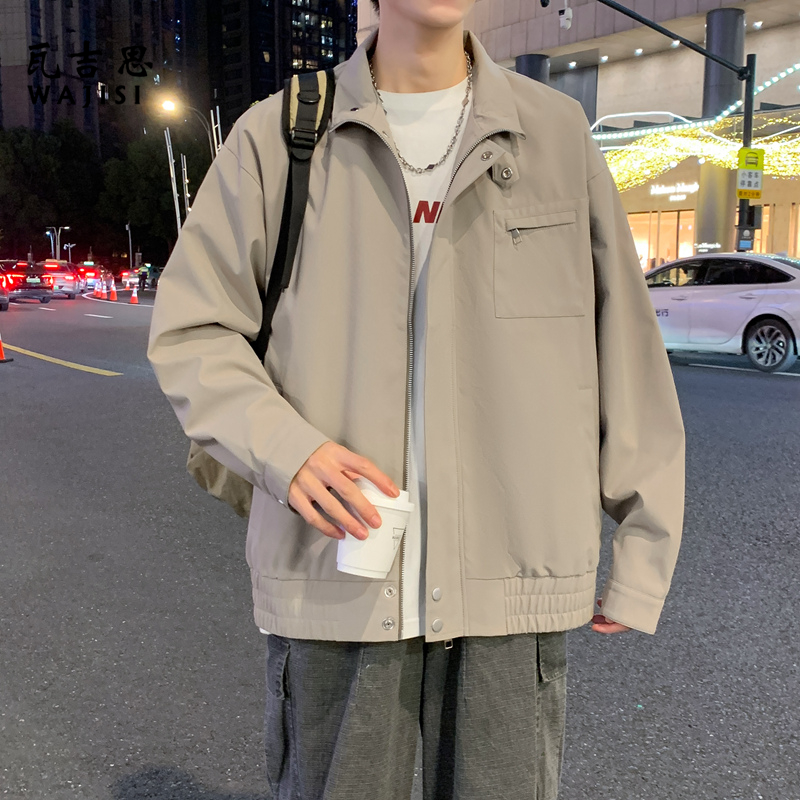 12522851.秋季新款夹克痞帅美式复古宽松高级感立领外套潮流时尚百搭男士上衣