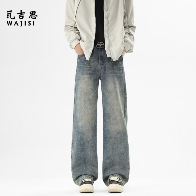 12527183.秋季新款时尚高街水洗牛仔裤男四季潮流时尚舒适百搭宽松直筒长裤