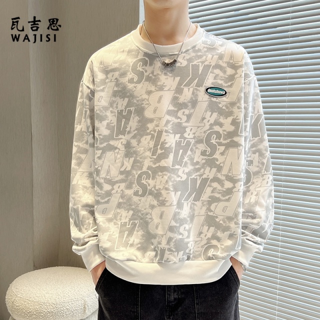 12527394.满印圆领卫衣男士春秋季ins潮牌长袖T恤情侣装打底衫男生上衣服