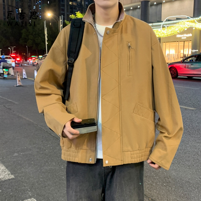 12522919.秋季新款男士休闲立领夹克外套潮流百搭长袖上衣男装工装风上衣
