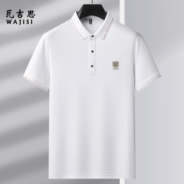 12522687.桑蚕丝短袖男士夏季新款中年商务休闲POLO衫爸爸高档薄款翻领上衣