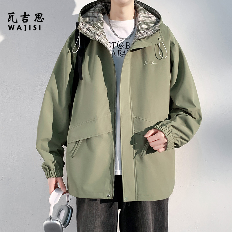 12522889.秋季新款夹克外套男生休闲宽松连帽工装美式潮牌衣服帅气日常百搭上衣