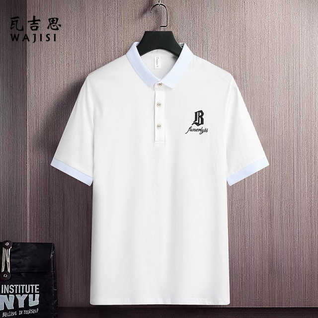 12524422.男士短袖t恤夏季新款翻领polo衫男装冰丝衬衫领纯棉半袖上衣服潮