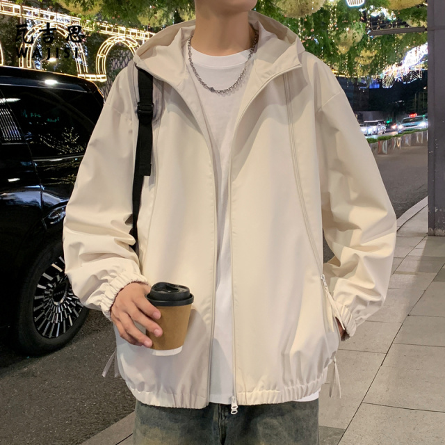 12522823.秋季新款防风防水户外男士连帽外套宽松日常舒适百搭男士夹克