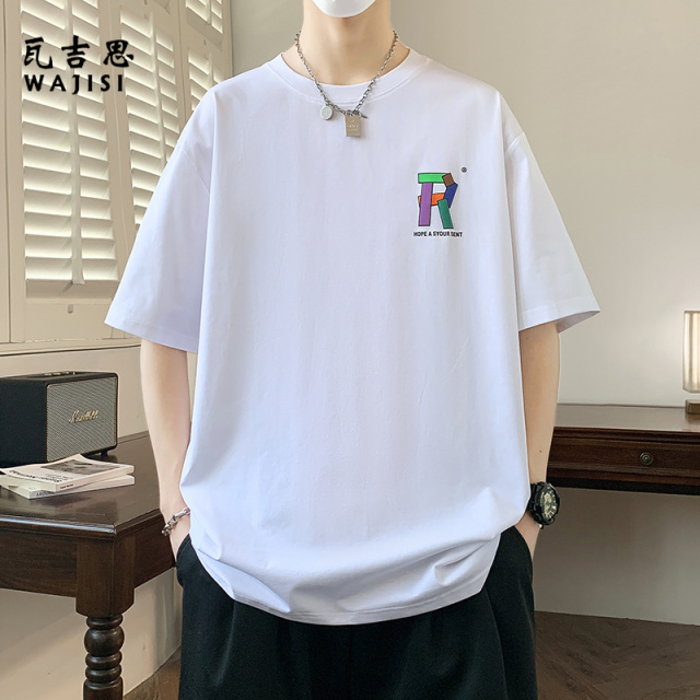12526770.短袖T恤男夏新款男士短袖韩版宽松字母印花圆领体恤衫半袖潮t