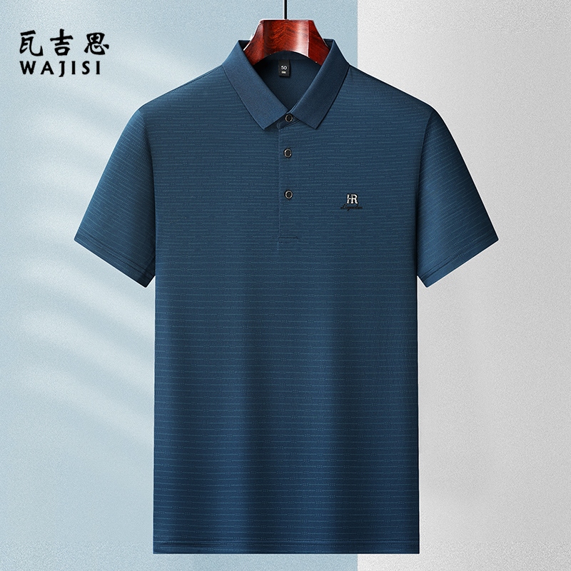 12522698.简约条纹短袖polo衫中年男士时尚宽松休闲翻领短袖夏季新款薄