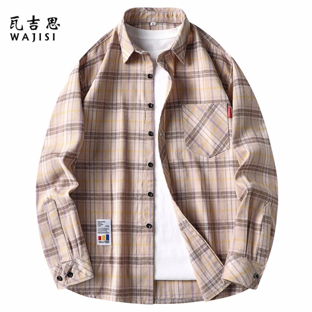 12524981.春秋季新款格子衬衫复古潮流青少年学生休闲宽松长袖衬衣外套