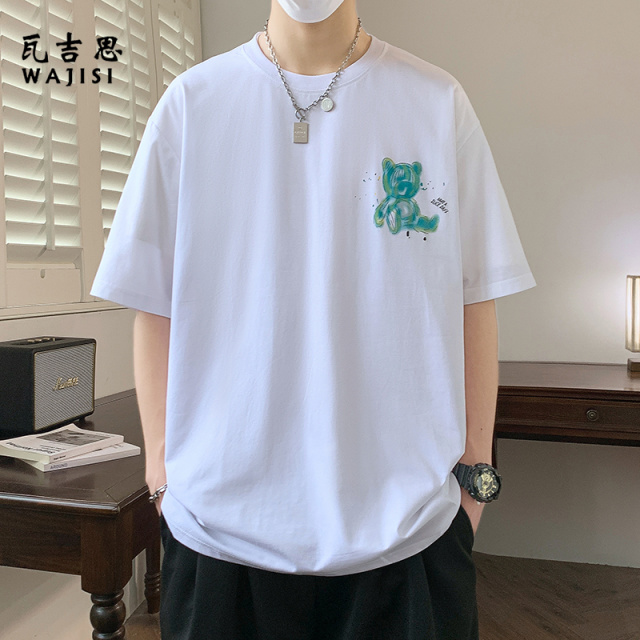 12524348.夏季时尚卡通短袖t恤男士痞帅个性圆领半袖T潮牌男装休闲百搭上衣