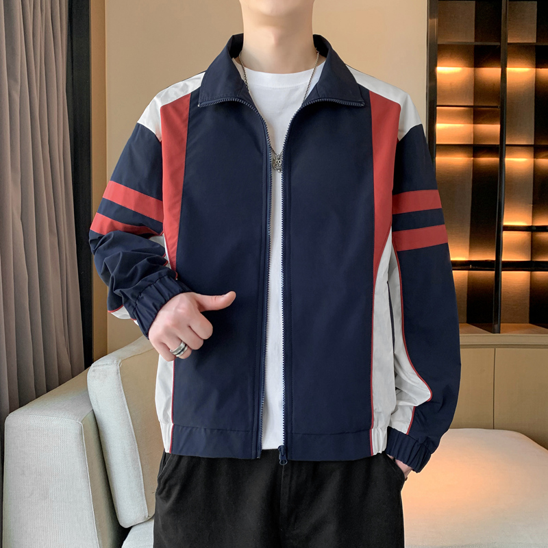 12527962.淘贝鼠秋冬新款男款撞色个性拼接立领运动风夹克【淘贝鼠男装QD】