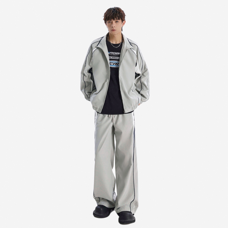 12527969.淘贝鼠春秋新款男款开衫个性拼接立领运动风套装【淘贝鼠男装QD】