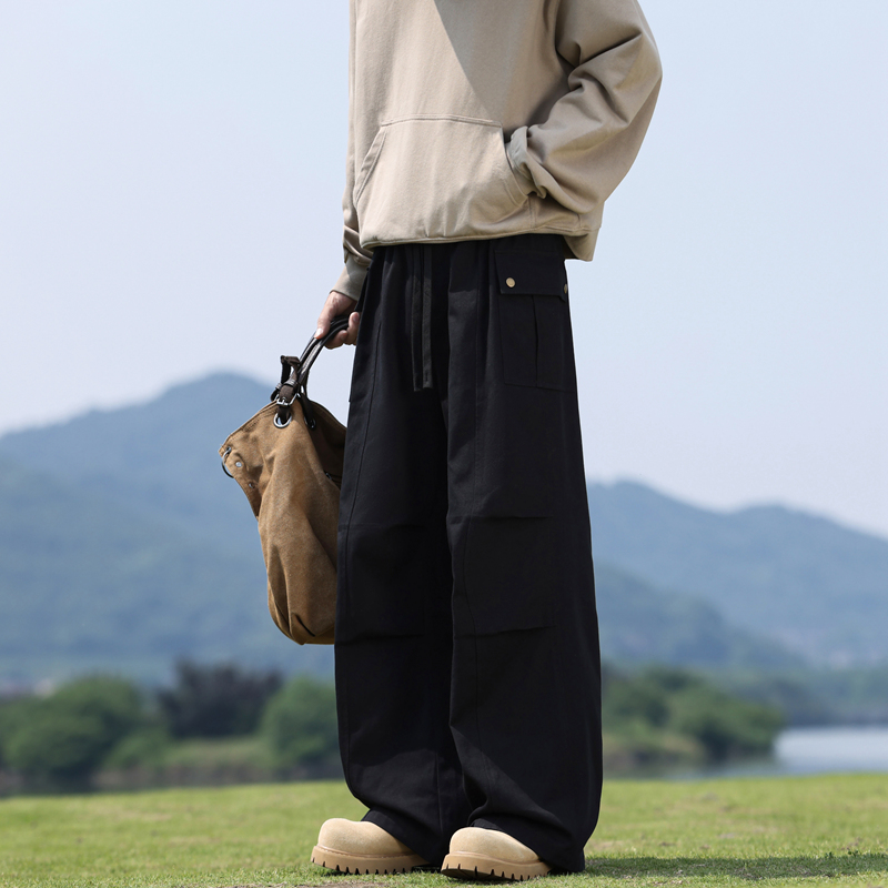 12527993.7-CY春秋新款男式宽松潮牌微喇休闲水洗棉纯色长裤【7-CY男装QD】