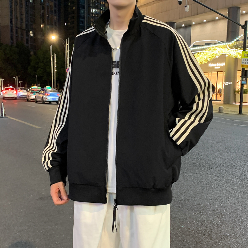 12527987.淘贝鼠秋冬新款男款立领撞色条纹运动外套【淘贝鼠男装QD】