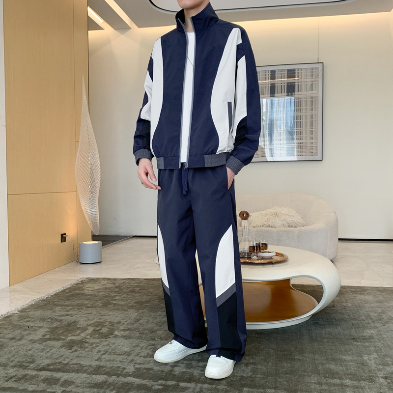 12528008.7-CY春秋新款男式撞色个性拼接立领运动风套装【7-CY男装QD】