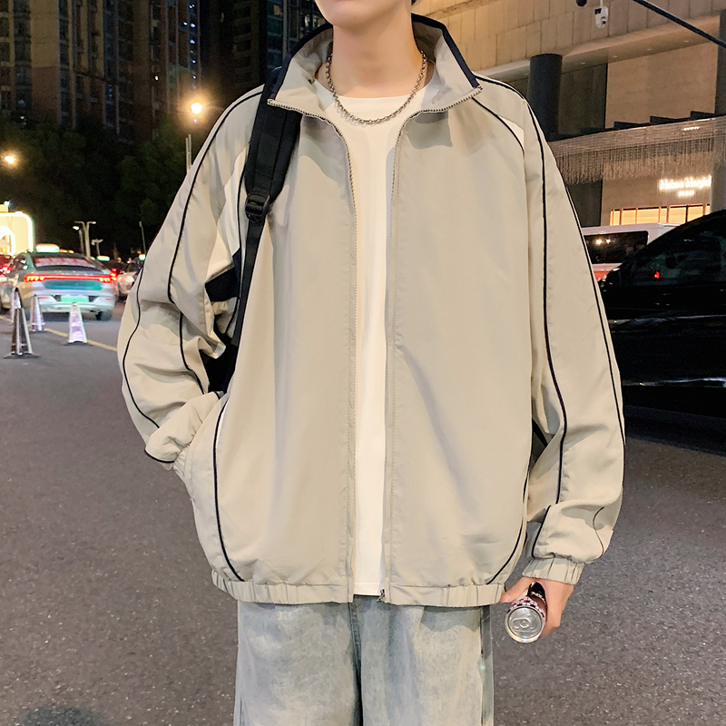 12528010.7-CY秋冬新款男式撞色个性拼接立领插肩袖运动风夹克【7-CY男装QD】