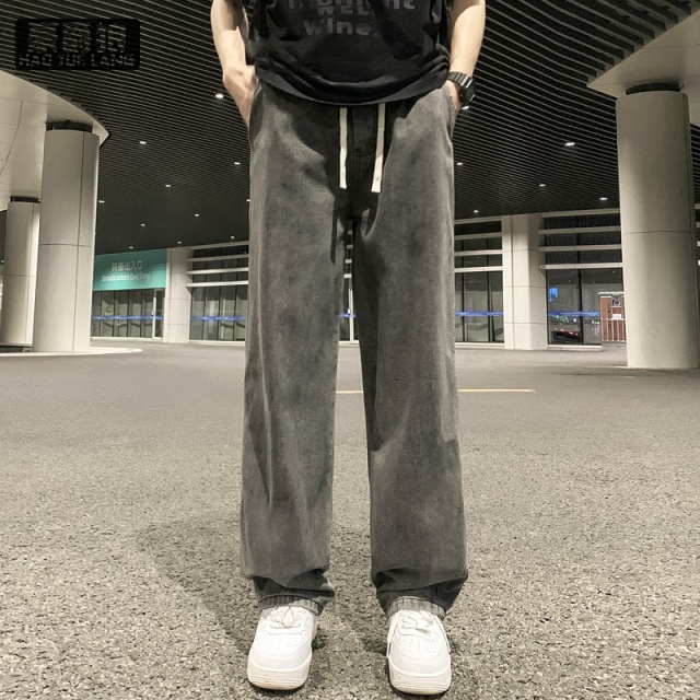 12536689.牛仔裤男春夏季薄款港风垂感重磅直筒阔腿裤男生美式复古休闲长裤