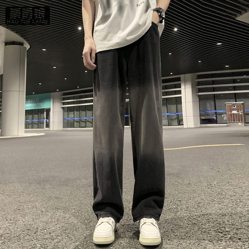 12536759.渐变色牛仔裤男秋季韩版潮牌直筒宽松阔腿裤个性炸街痞帅裤子