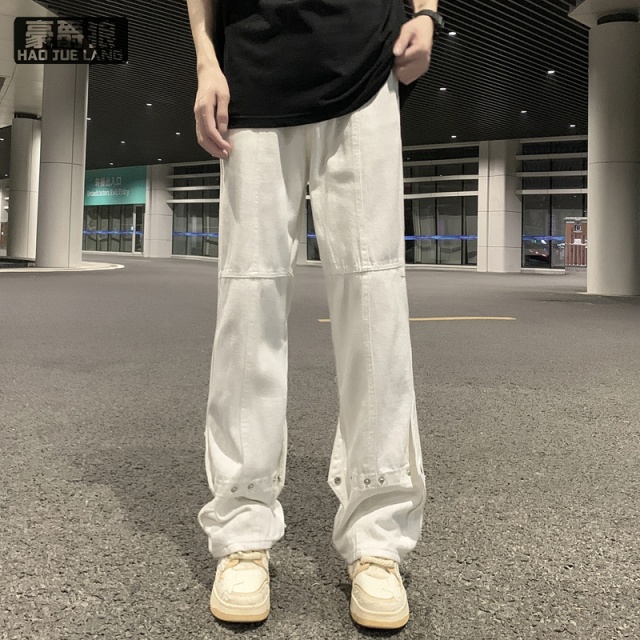 12536757.美式高街工装牛仔裤男款vibe潮牌痞帅百搭高级感宽松直筒微喇长裤