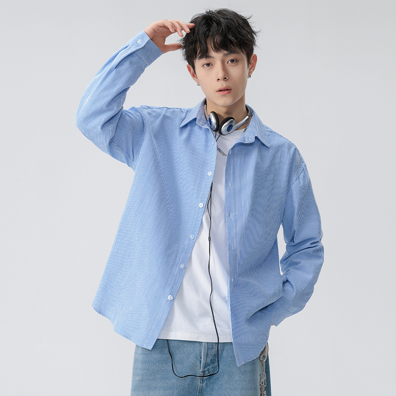12536802.7-CHAOY春秋新款男式基础款竖纹文艺潮流百搭衬衫【7-CHAOY男装QD】