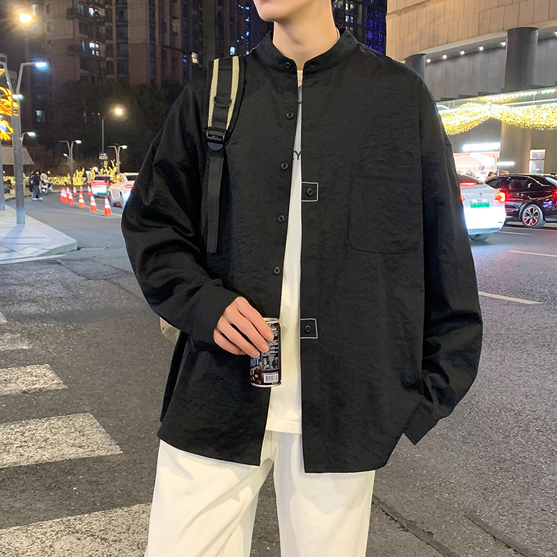 12536833.七玻威春秋新款男款纯色立领新中式潮流百搭衬衫【七玻威男装QD】