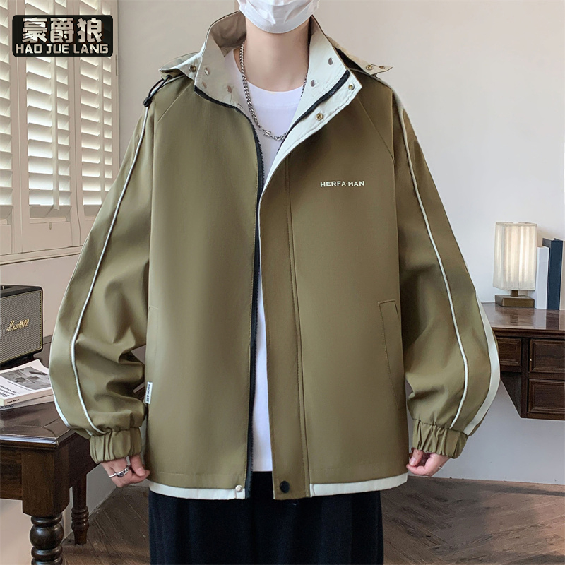 12536721.春秋季新款青少年潮流时尚百搭舒适连帽夹克外套男装