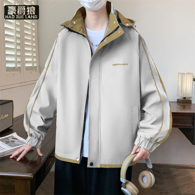 12536721.春秋季新款青少年潮流时尚百搭舒适连帽夹克外套男装
