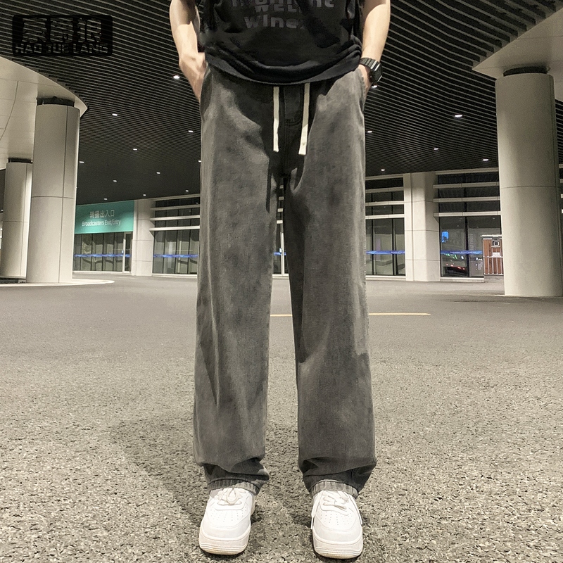 12536689.牛仔裤男春夏季薄款港风垂感重磅直筒阔腿裤男生美式复古休闲长裤