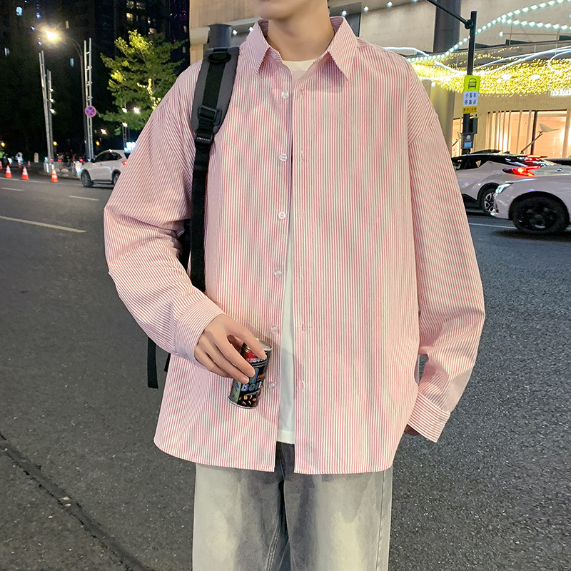 12536853.七玻威春秋新款男款基础款竖纹文艺潮流百搭衬衫【七玻威男装QD】