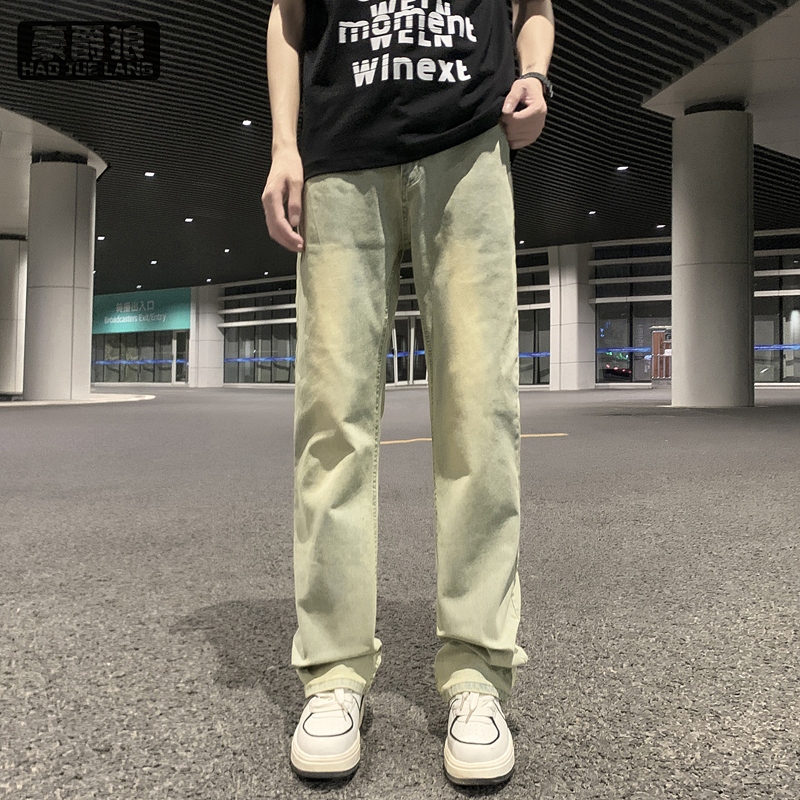 12536693.牛仔裤男款时尚春季新款痞帅美式高街直筒喇叭裤修身百搭微喇裤子