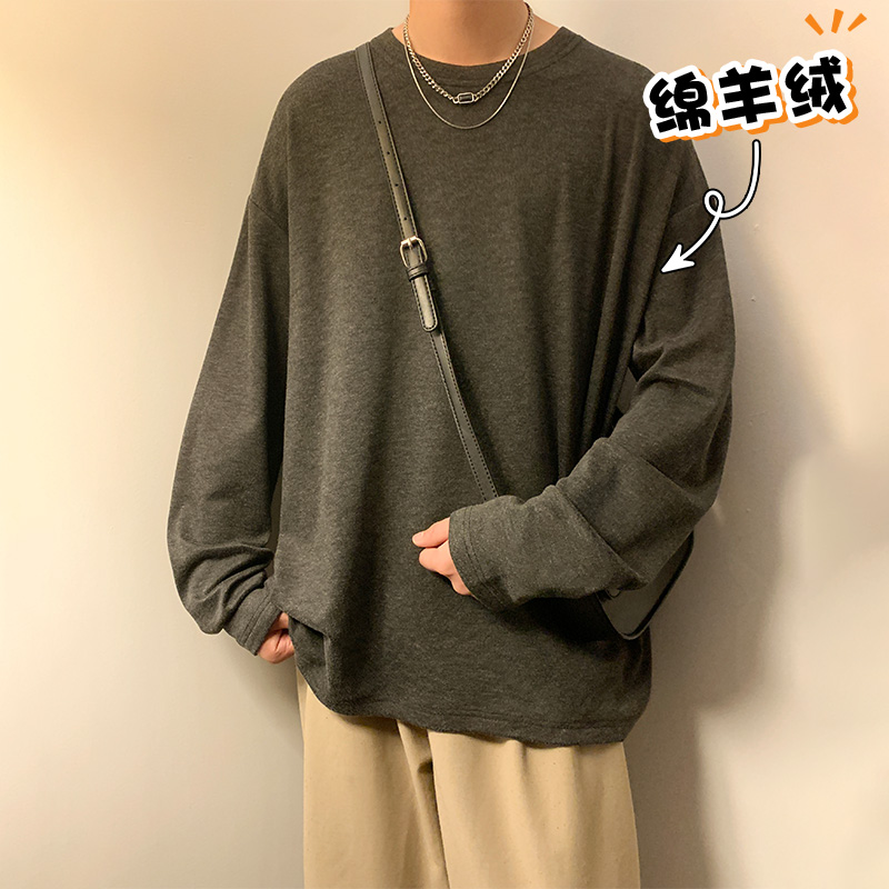 12536800.7-CHAOY秋冬新款男式长袖T恤圆领纯色百搭打底衫【7-CHAOY男装QD】
