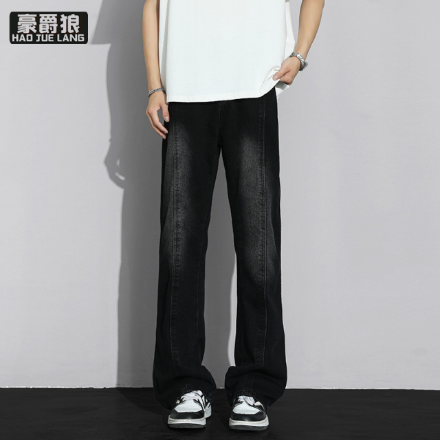 12536723.美式高街复古微喇牛仔裤子男款时尚百搭宽松休闲裤男士显瘦阔腿裤