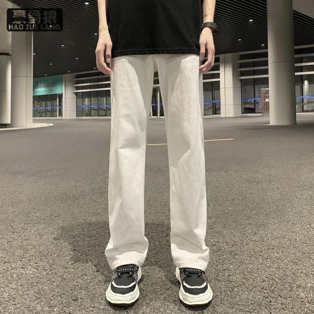 12536693.牛仔裤男款时尚春季新款痞帅美式高街直筒喇叭裤修身百搭微喇裤子