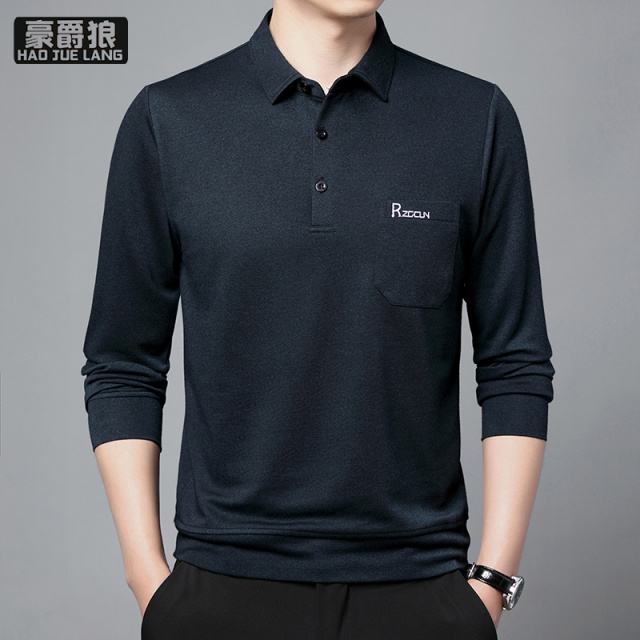 12536739.有领男士长袖t恤春秋季款翻领Polo衫中老年爸爸装休闲打底衫上衣