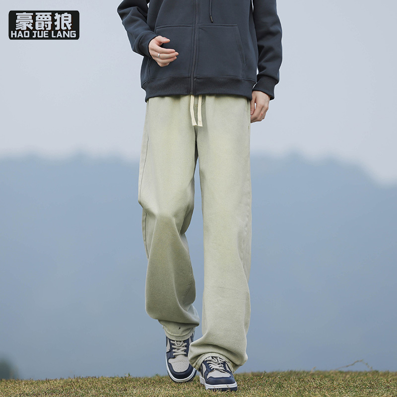 12536744.牛仔裤男士春秋季新款宽松直筒长裤美式青少年休闲裤子