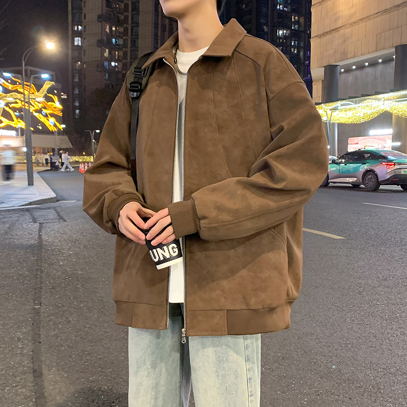 12536836.七玻威春秋新款男款复古港风翻领机车潮流皮夹克【七玻威男装QD】