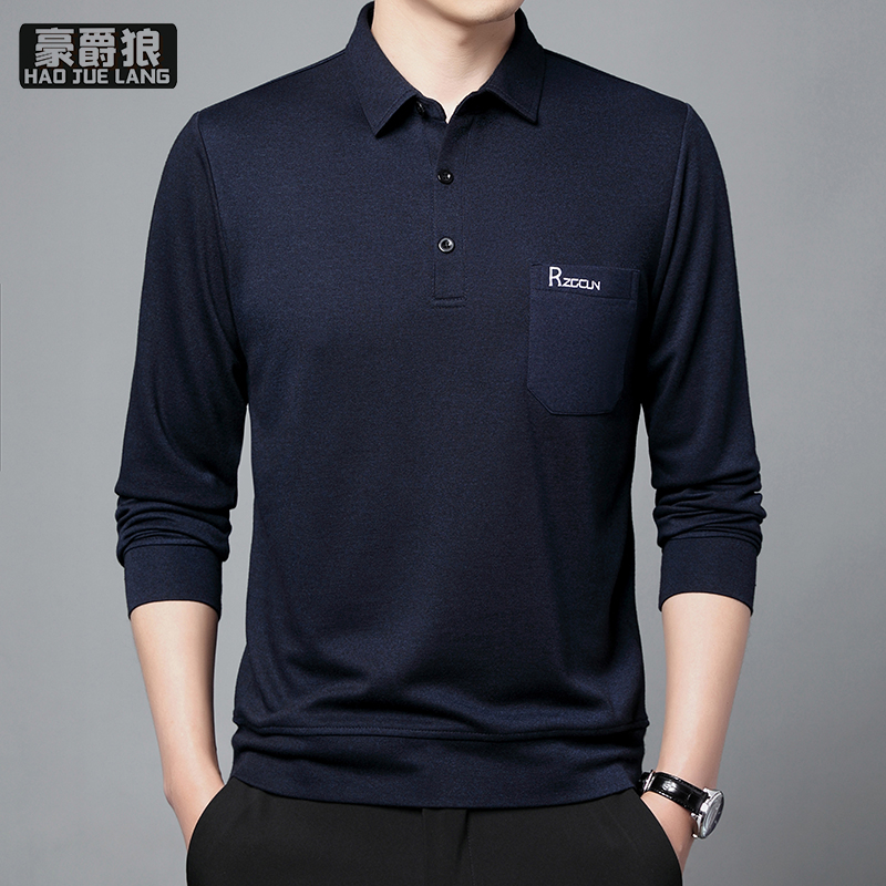 12536739.有领男士长袖t恤春秋季款翻领Polo衫中老年爸爸装休闲打底衫上衣