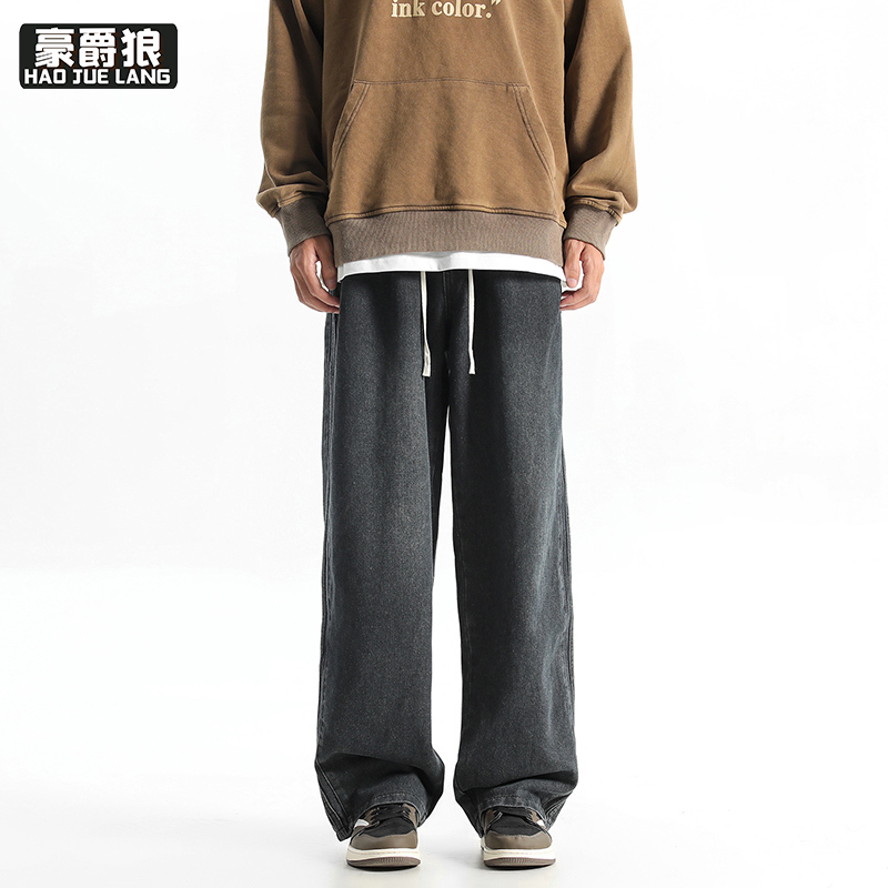 12536667.复古直筒牛仔裤男春秋新款宽松休闲阔腿长裤美式潮牌男生高街裤子