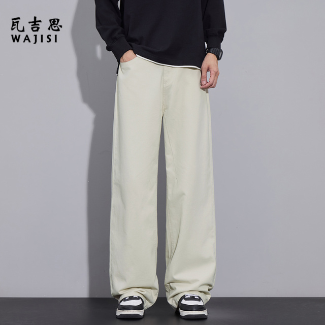 12540789.秋季新款纯棉休闲裤男款长裤直筒宽松纯色男士日常百搭阔腿裤子