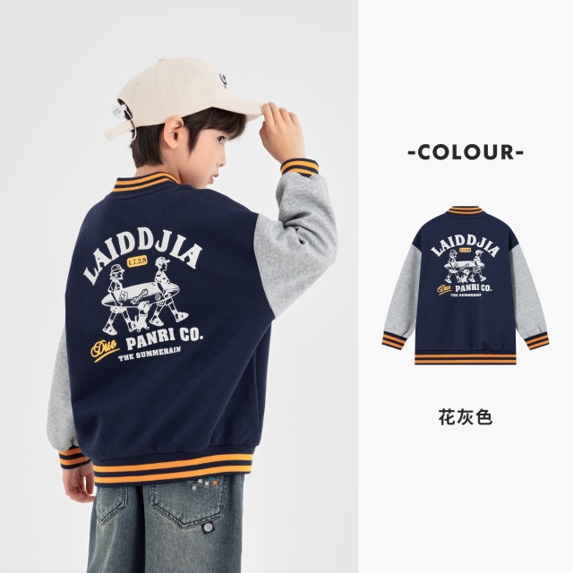 13310802.男童外套儿童春秋款软糯舒弹撞色卡通棒球服中大童休闲百搭夹克衫