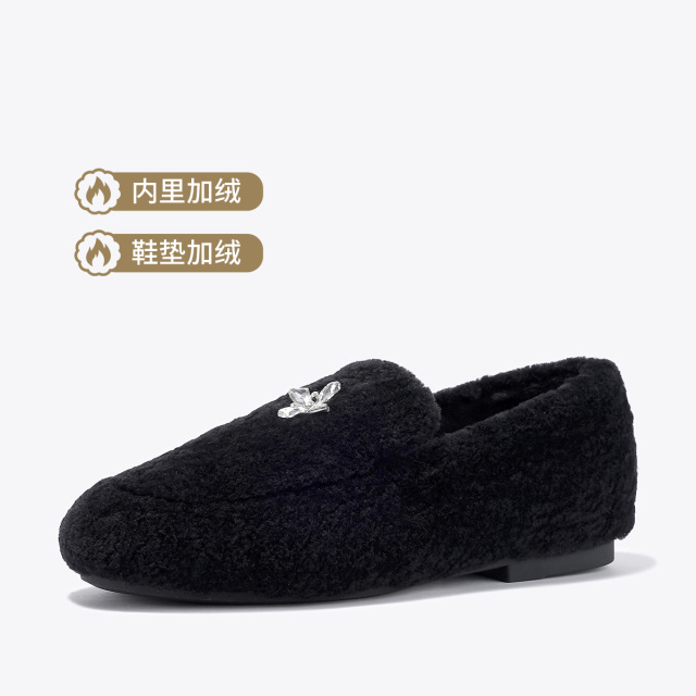 12548297.BellaLily2025冬季新款羊毛加绒乐福鞋女一脚蹬懒人单鞋保暖棉鞋