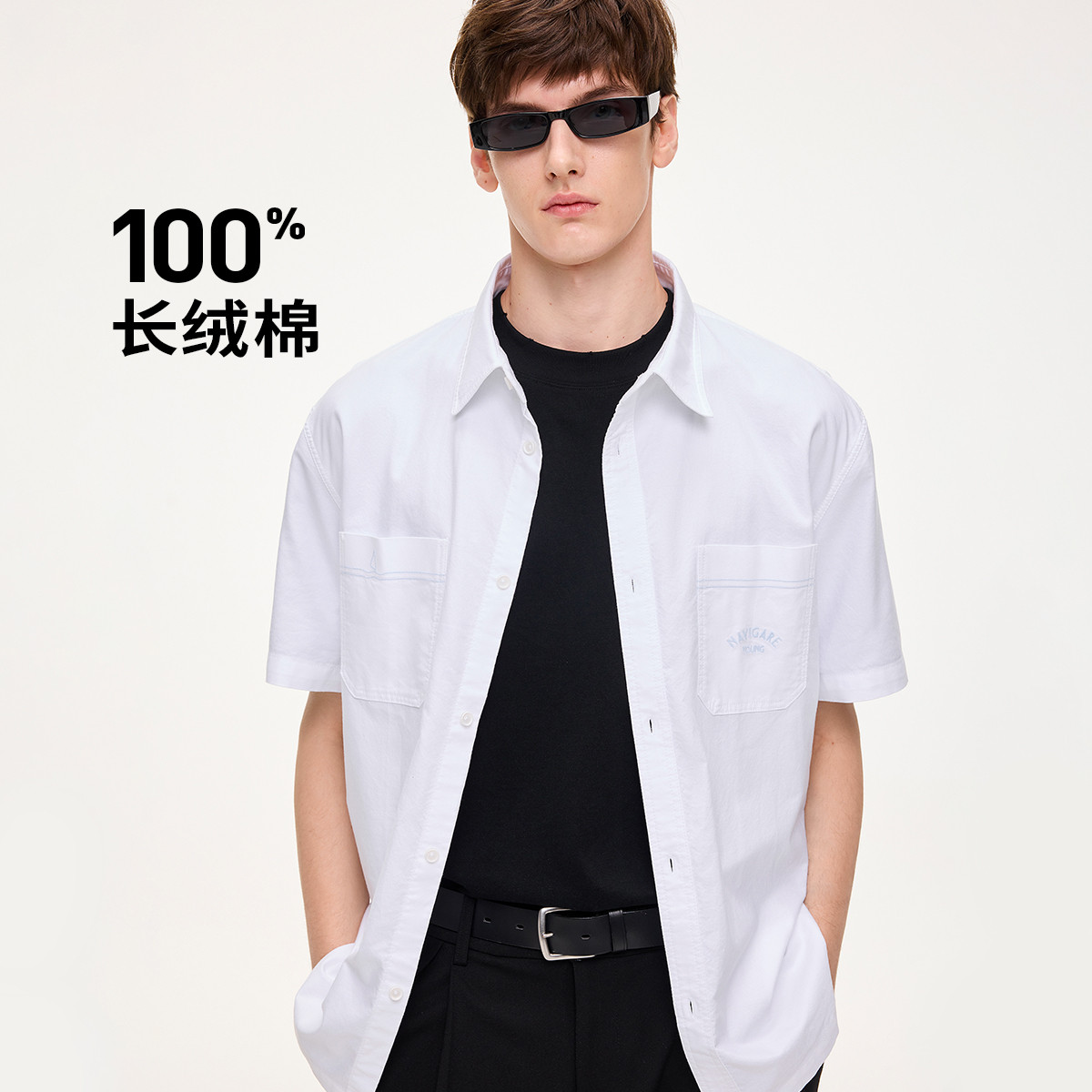 12547568.【纯棉透气】小帆船YOUNG系列简约口袋男女短袖宽松衬衫外套