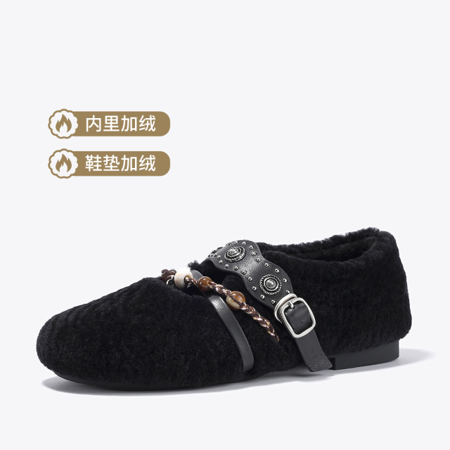 12548434.BellaLily2025冬季新款精致毛毛鞋女复古异域风平底鞋玛丽珍单鞋