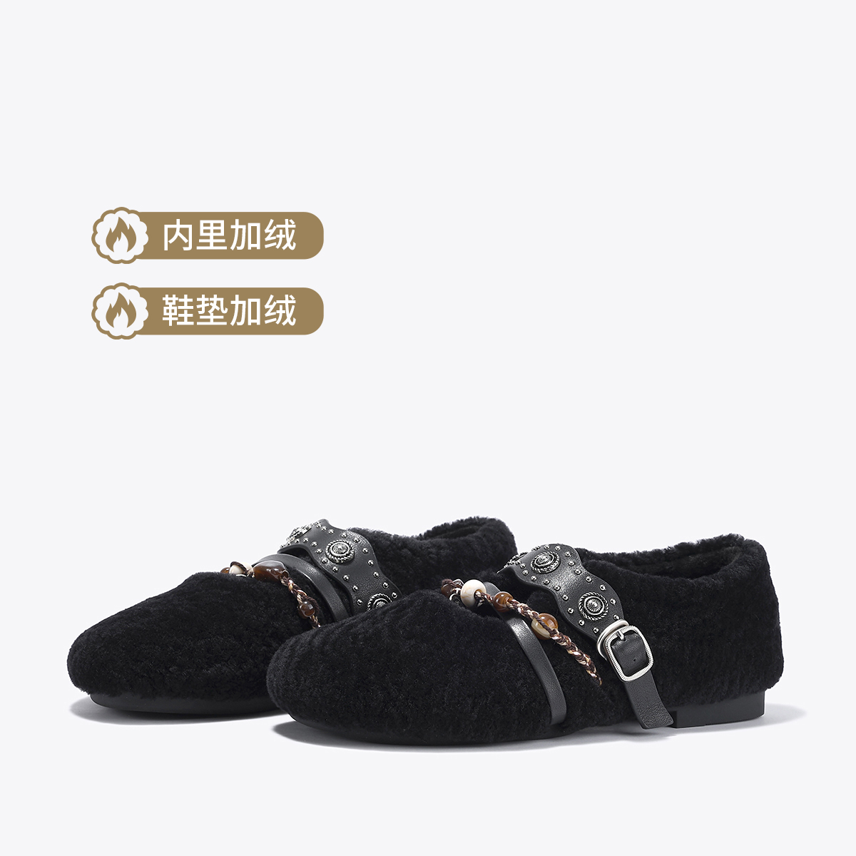 12548434.BellaLily2025冬季新款精致毛毛鞋女复古异域风平底鞋玛丽珍单鞋