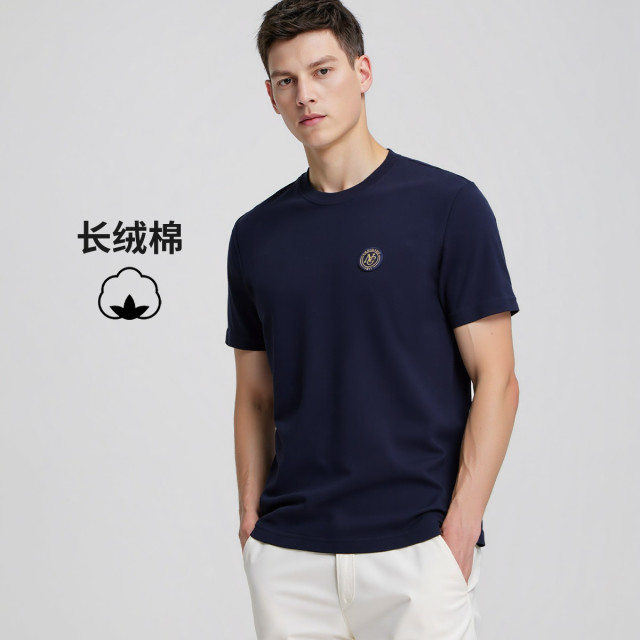 12547845.意大利小帆船 春夏弹力透气长绒棉简约净色内搭男士短袖圆领T恤