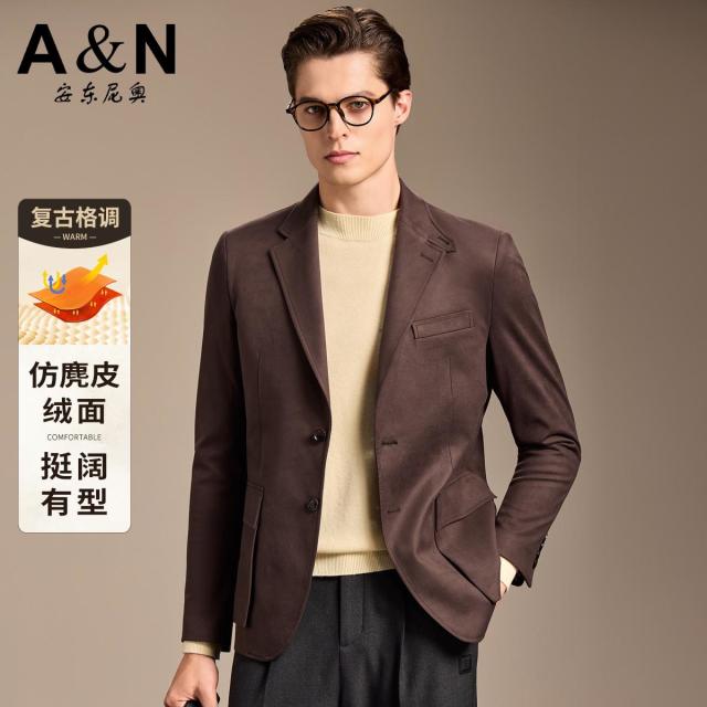 12547273.【琥珀流光】仿麂皮易打理休闲西装男秋季细腻柔软西服单西外套